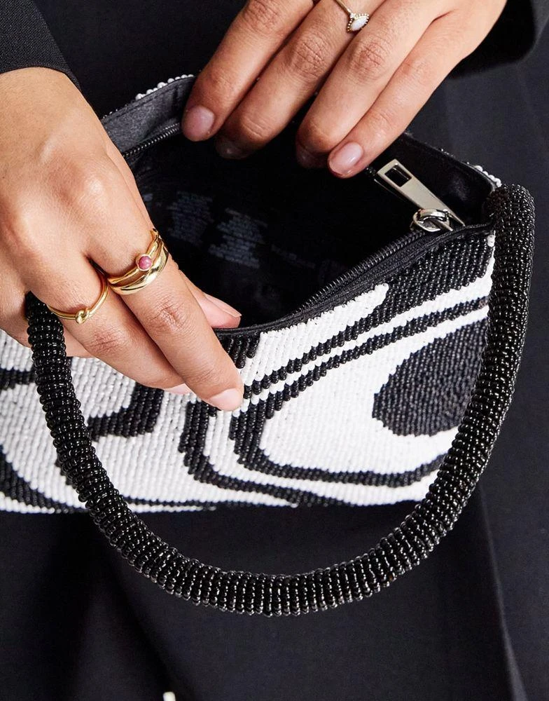商品ASOS|ASOS DESIGN beaded shoulder bag in mono swirl print ,价格¥198,第4张图片详细描述
