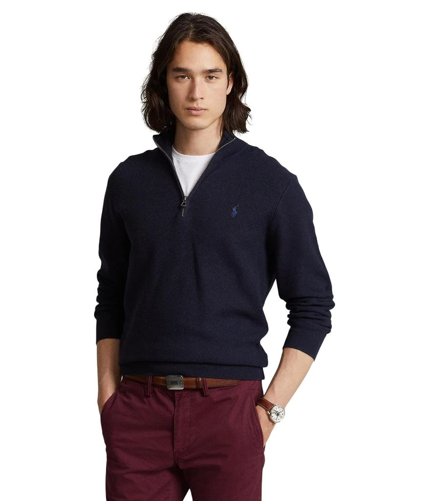 商品Ralph Lauren|Mesh-Knit Cotton 1/4 Zip Sweater,价格¥455,第1张图片