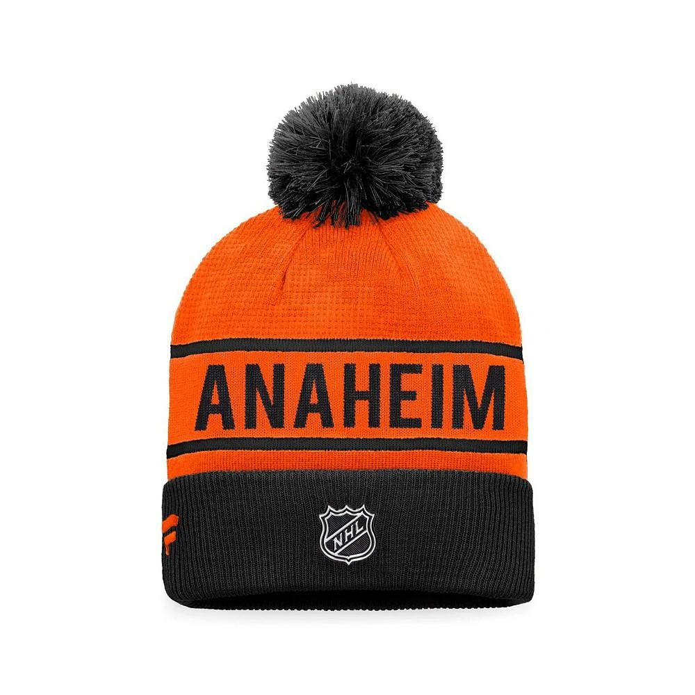 商品Fanatics|Men's Branded Orange, Black Anaheim Ducks Authentic Pro Alternate Logo Cuffed Knit Hat with Pom,价格¥228,第2张图片详细描述