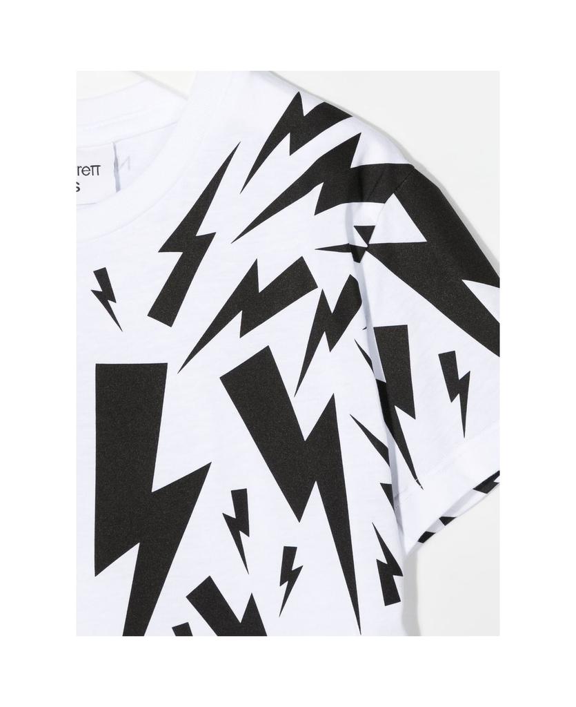 Kids White T-shirt With Black Thunderbolt Print商品第3张图片规格展示