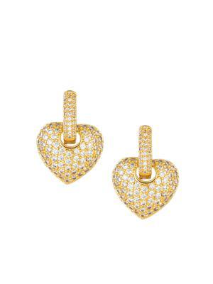 Luxe Goldtone & Crystal Heart Huggie Earrings商品第2张图片规格展示