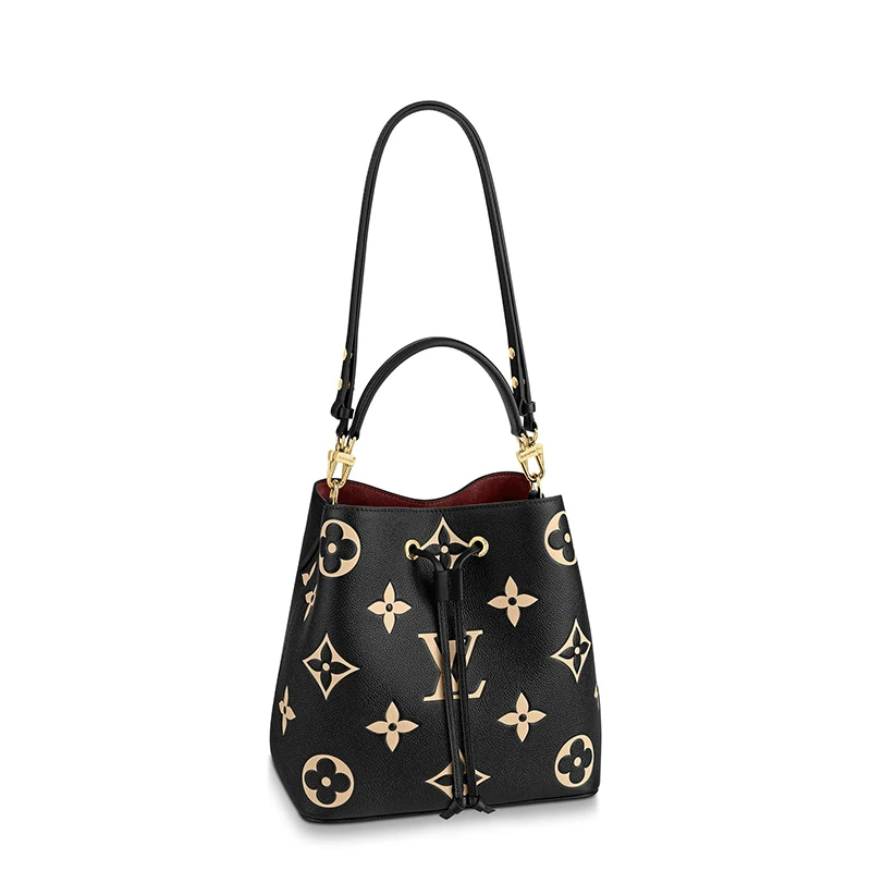 商品Louis Vuitton|预售十天 Louis Vuitton/路易威登 经典款NÉONOÉ系列 女士黑色/米白色老花压纹粒面牛皮革金扣配可拆卸肩带单肩斜跨手提水桶包M45497,价格¥19920,第1张图片