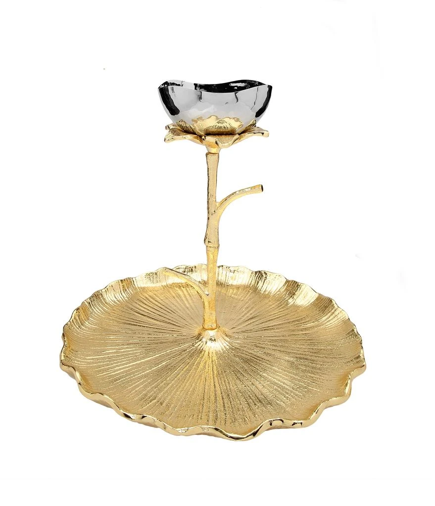 商品Classic Touch Decor|Gold Round Chip and Dip Bowl with Lotus Flower Design,价格¥925,第1张图片