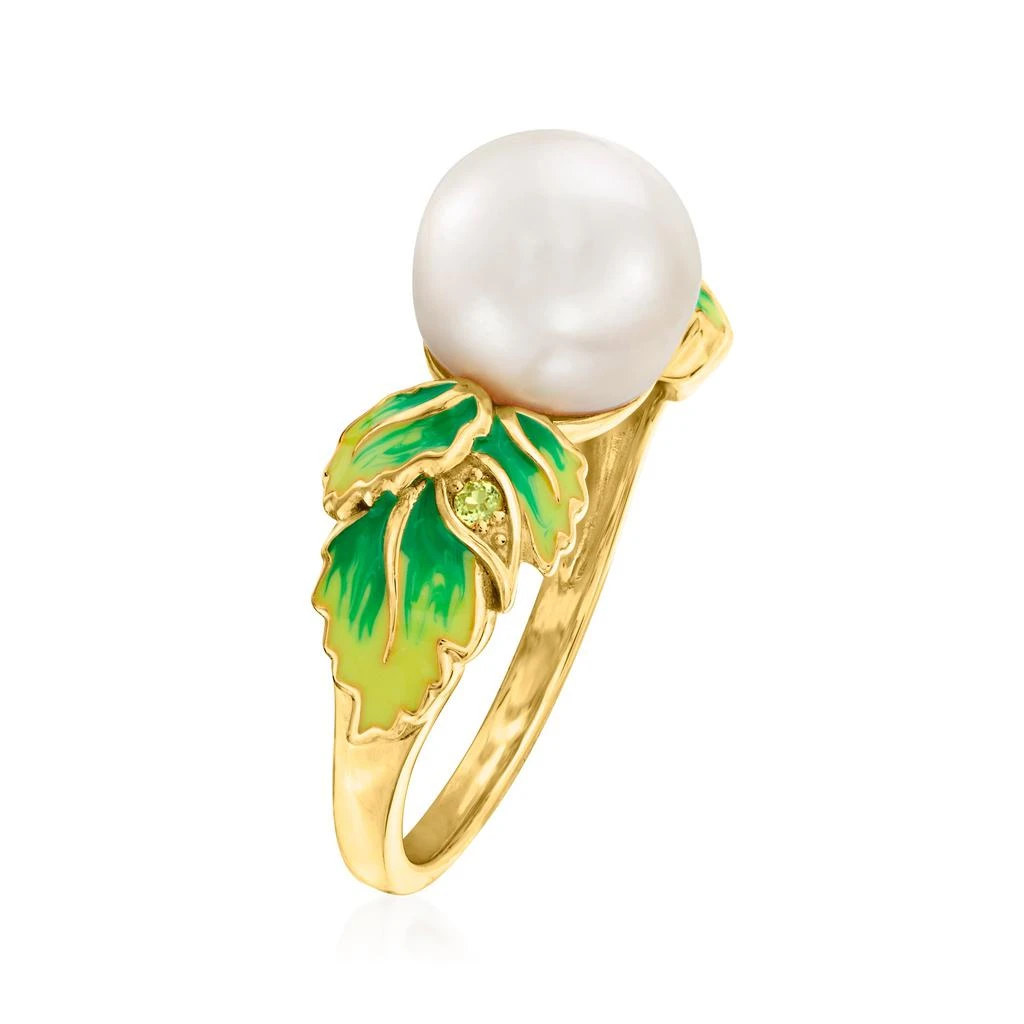 商品Ross-Simons|Ross-Simons 9-9.5mm Cultured Pearl and Multicolored Enamel Leaf Ring With Peridot Accents,价格¥1310,第3张图片详细描述