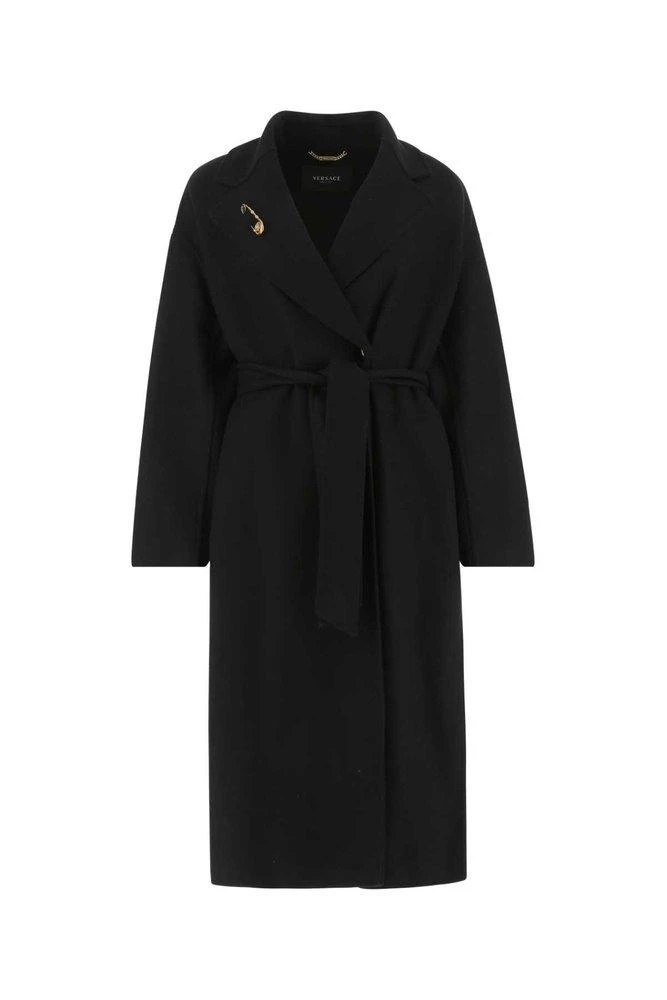 商品Versace|Versace Safety-Pin Detailed Belted Coat,价格¥11133,第1张图片