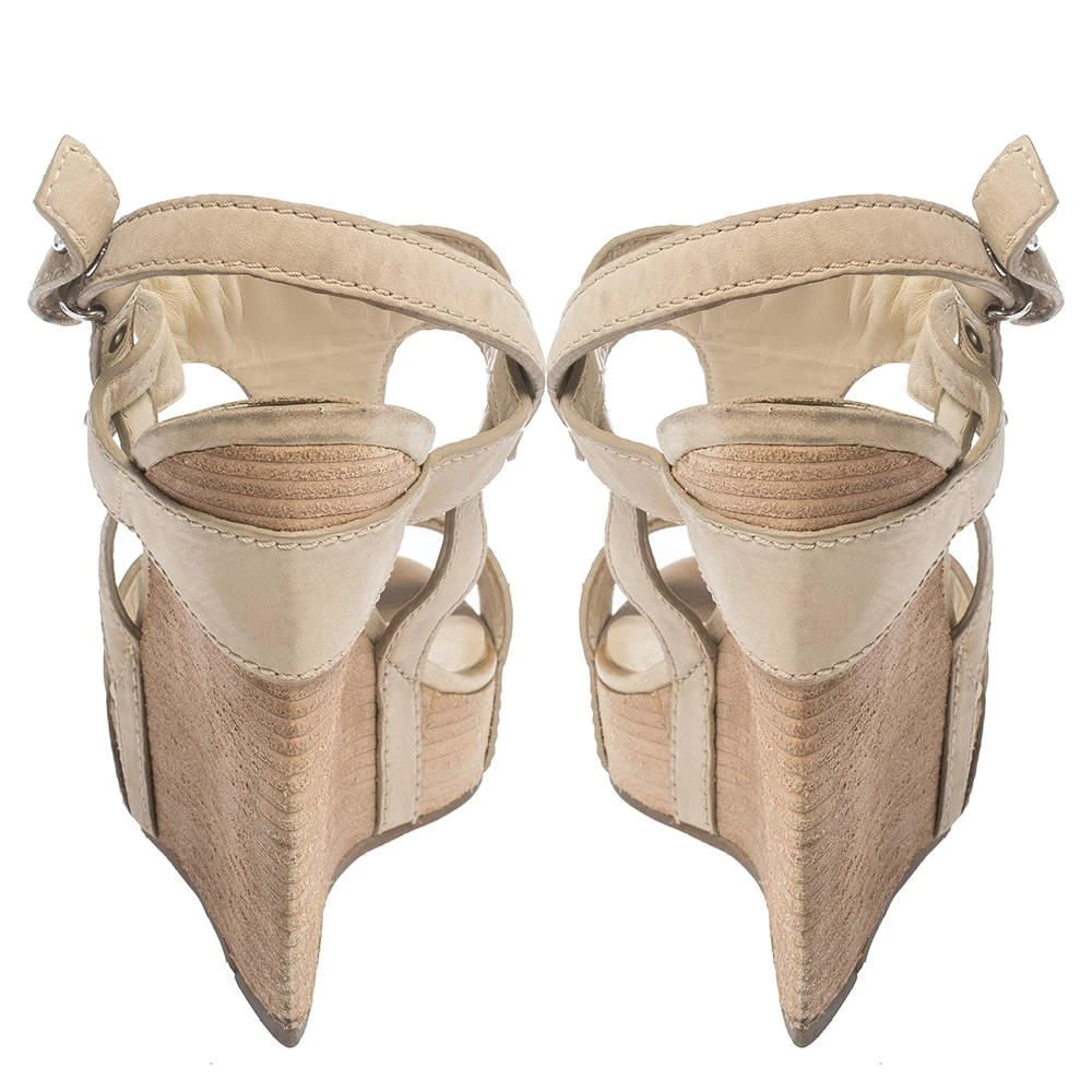 商品[二手商品] Celine|Céline Beige Leather T-Strap Wedge Platform Slingback Sandals Size 37.5,价格¥808,第5张图片详细描述