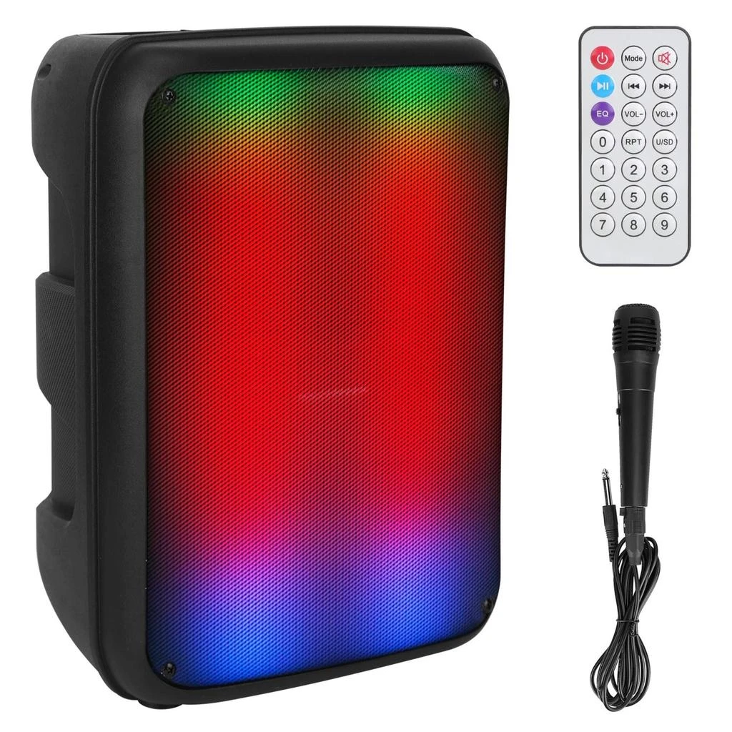 商品Fresh Fab Finds|8in Portable Wireless Party Speaker with Colorful Lights, TWS Function, FM Radio, USB/MMC Card Reading, Aux In, Recording Function, Mic,价格¥731,第1张图片