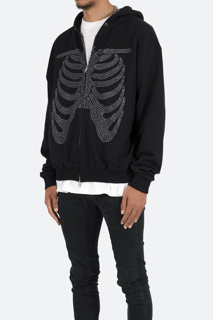 Rhinestone Skeleton Zip Up Hoodie - Black商品第4张图片规格展示