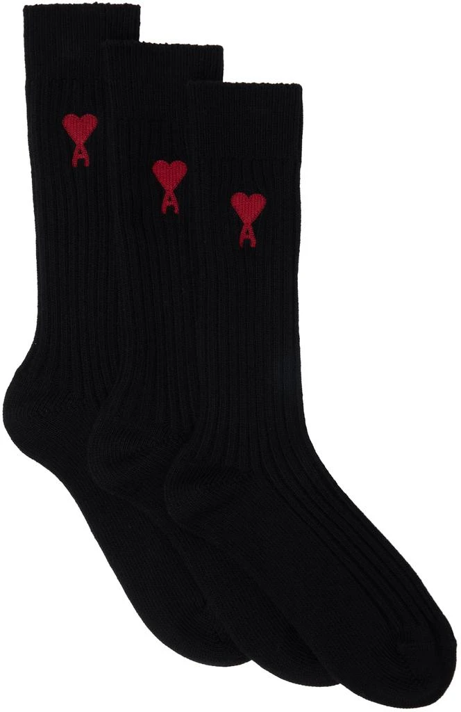 商品AMI|Three-Pack Black Ami de Cœur Socks,价格¥556,第1张图片