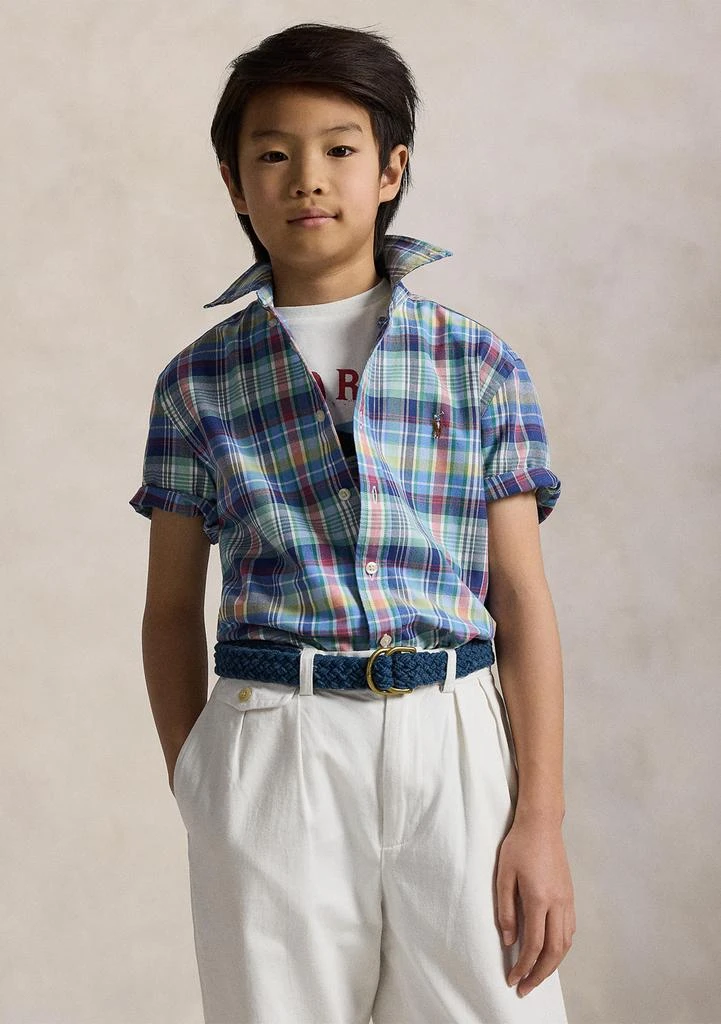 商品Ralph Lauren|Boys 8-20 Plaid Cotton Oxford Short Sleeve Shirt,价格¥183,第1张图片