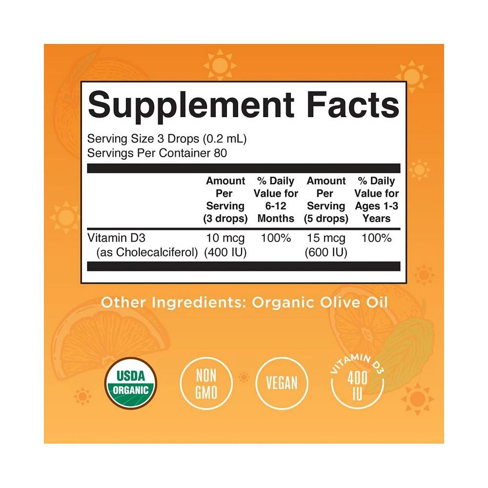 商品MaryRuth Organics|Infant Toddler Vitamin D3 Liquid, Unflavored, 0.5oz,价格¥164,第3张图片详细描述