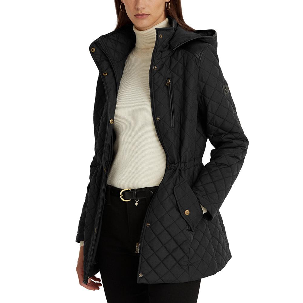 Petite Faux-Leather-Trim Hooded Anorak Quilted Coat, Created for Macy's商品第4张图片规格展示