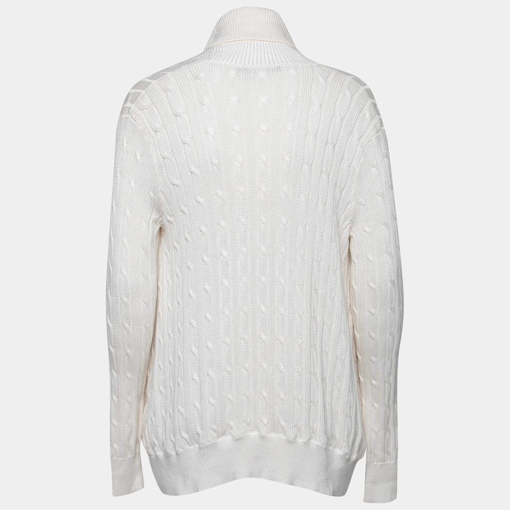 商品[二手商品] Ralph Lauren|Ralph Lauren Off White Cable Knit Shawl Neck Cardigan M,价格¥1168,第4张图片详细描述