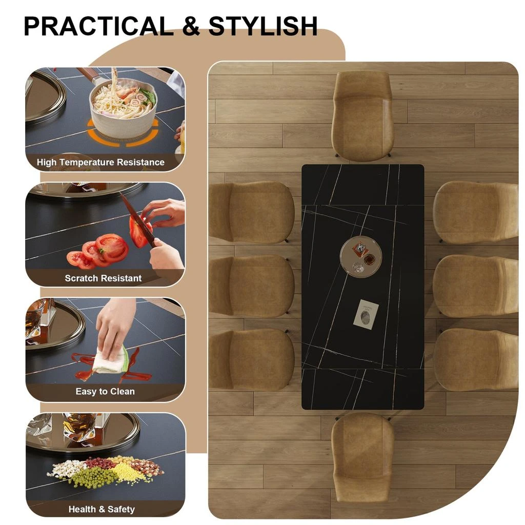 商品Streamdale Furniture|Streamdale Retractable Sintered Stone Dining Table Set (Table + 8 Chairs),价格¥9411,第3张图片详细描述