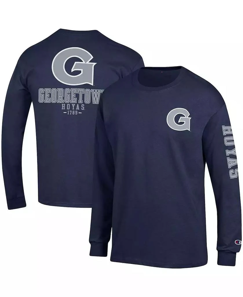 商品CHAMPION|Men's Navy Georgetown Hoyas Team Stack Long Sleeve T-shirt,价格¥242,第1张图片