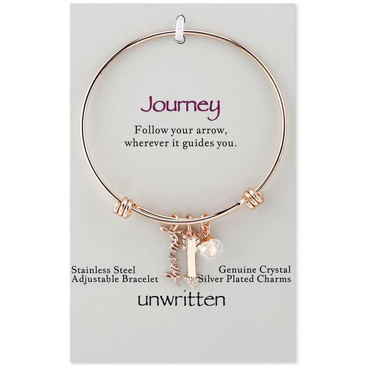 商品Unwritten|Rose Gold-Tone "Journey" & Crystal Arrow Adjustable Bangle Bracelet in Stainless Steel,价格¥67,第1张图片