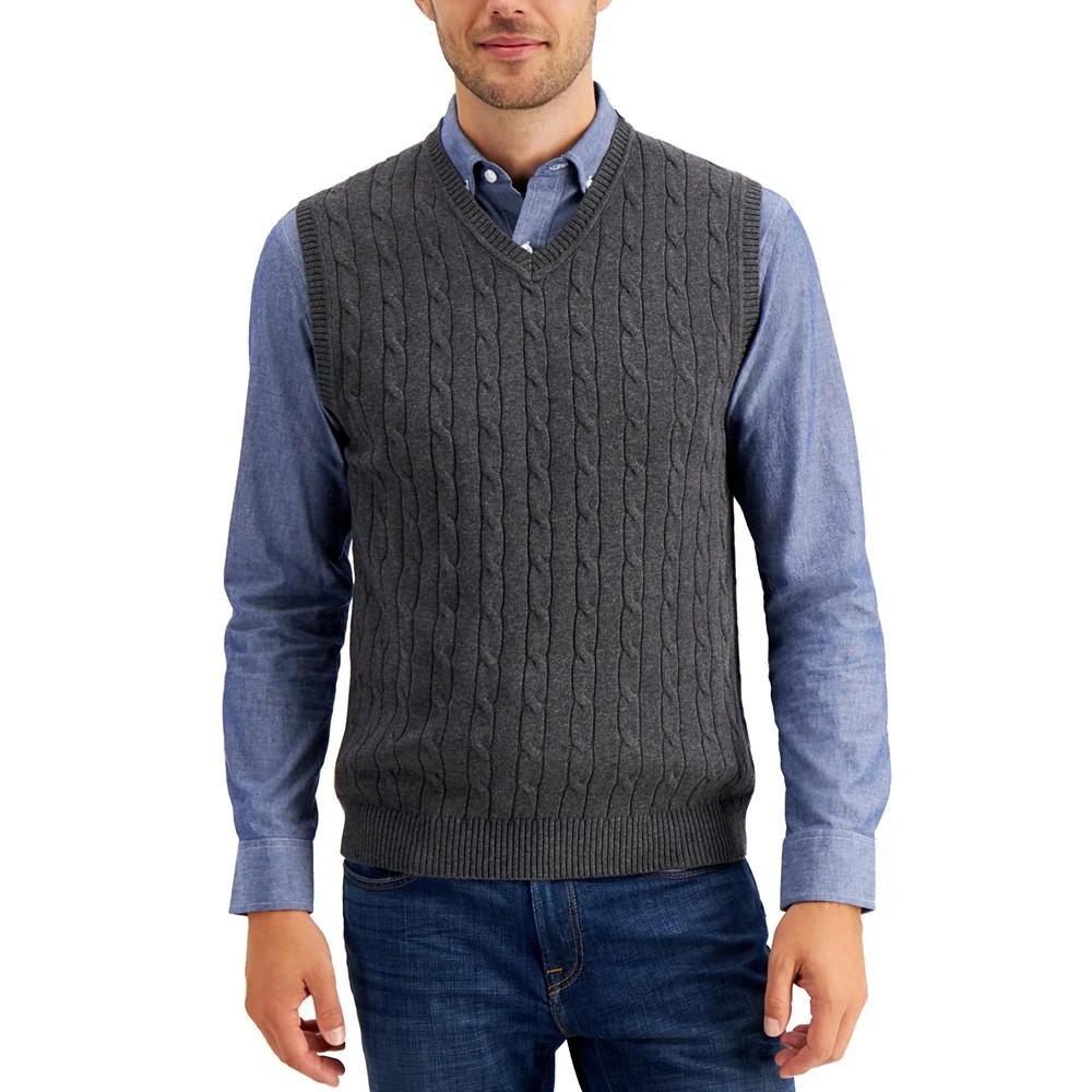 商品Club Room|Men's Cable-Knit Cotton Sweater Vest, Created for Macy's,价格¥147,第1张图片