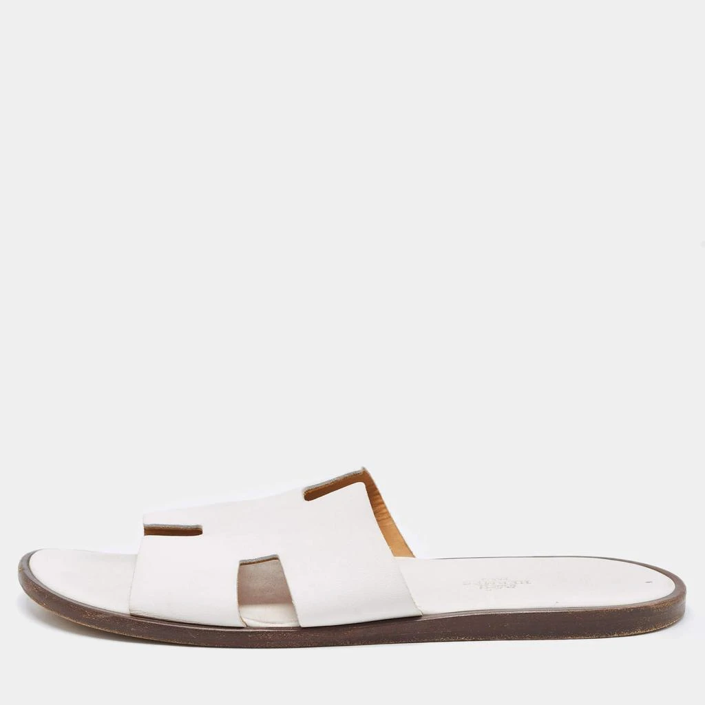 商品[二手商品] Hermes|Hermes White Leather Izmir Flat Slides Size 44,价格¥3377,第1张图片