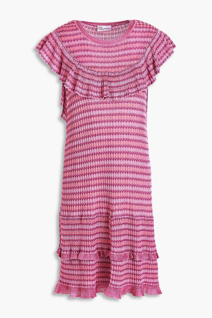 RED VALENTINO★素敵！Ruffled striped ribbed-knit mini dress RED Valentino Ruffled striped ribbed-knit mini dress