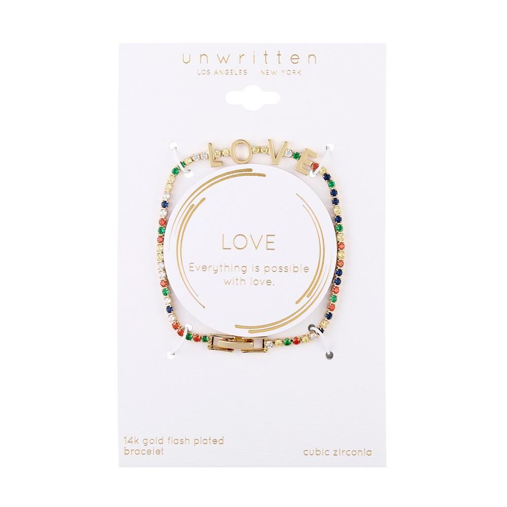 商品Unwritten|14K Gold Flash-Plated Brass Multi Color Cubic Zirconia "Love" Tennis Bracelet,价格¥130,第4张图片详细描述