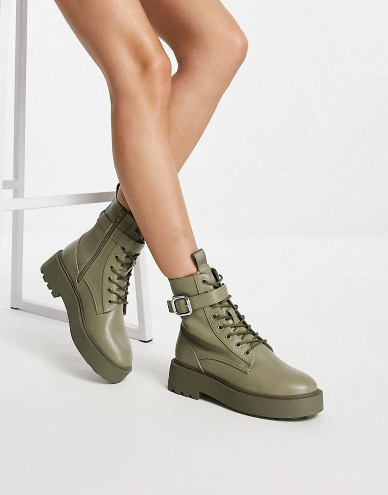 商品ASOS|ASOS DESIGN Alix chunky lace up ankle boots in khaki,价格¥212,第4张图片详细描述