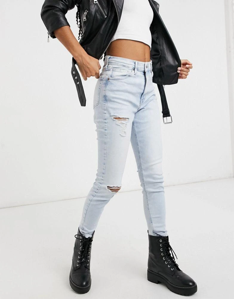 商品Topshop|Topshop double knee rip Jamie jean in super bleach,价格¥221,第4张图片详细描述