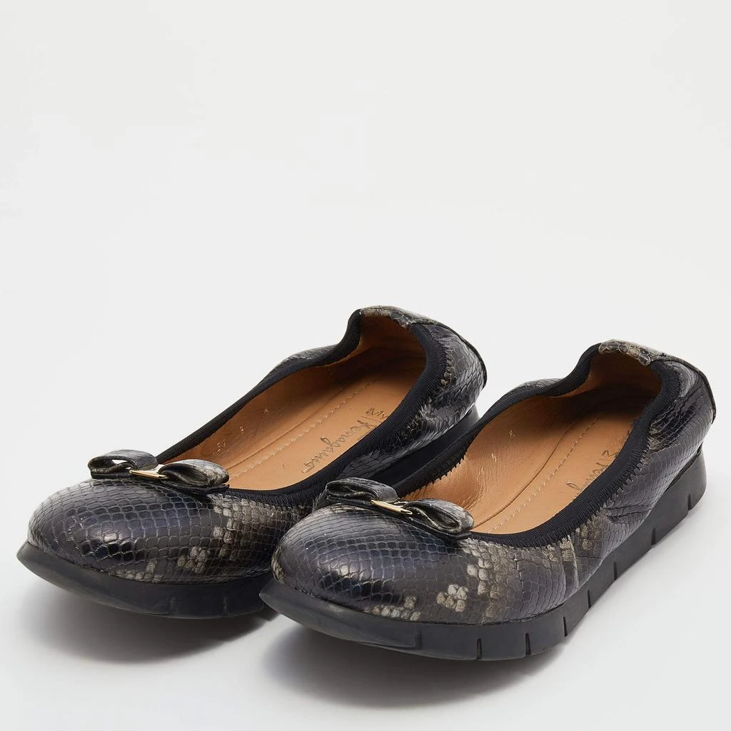 商品[二手商品] Salvatore Ferragamo|Salvatore Ferragamo Brown Python Embossed Leather Vara Bow Scrunch Ballet Flats Size 39.5,价格¥1045,第2张图片详细描述