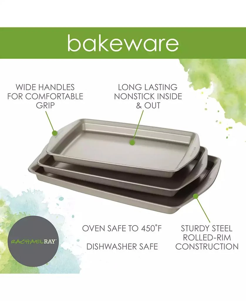 商品Rachael Ray|Nonstick Bakeware 3-Pc. Cookie Pan Set, Silver,价格¥448,第3张图片详细描述