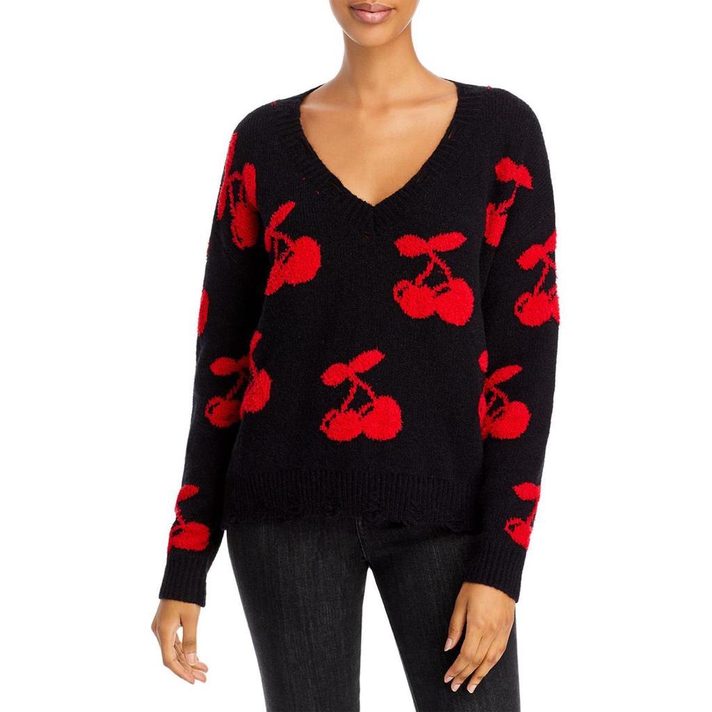 Aqua Womens Distressed Cherry Print Pullover Sweater商品第1张图片规格展示