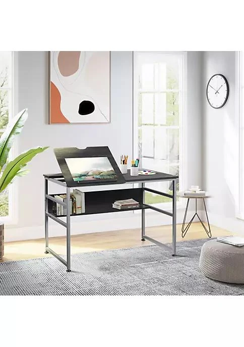 商品HOMCOM|Drafting Table Adjustable Drawing Desk Multifunctional Writing Desk With 15 Level Tiltable Tabletop And Storage Shelf For Home Office Black,价格¥1388,第3张图片详细描述