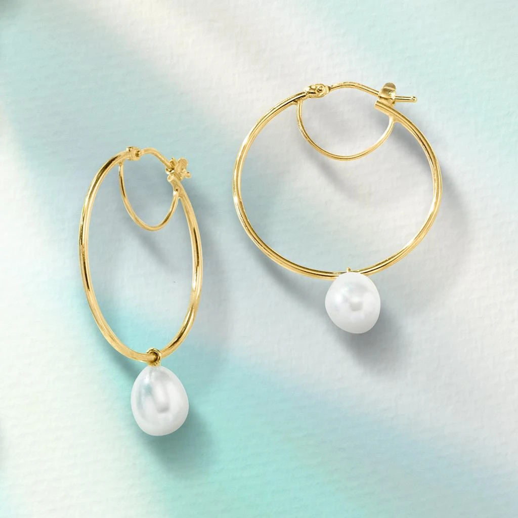 商品Ross-Simons|Ross-Simons Italian 7-7.5mm Cultured Pearl Hoop Drop Earrings in 14kt Yellow Gold,价格¥2355,第3张图片详细描述