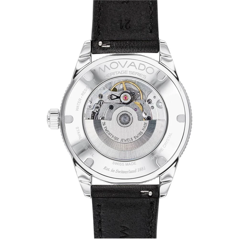 商品Movado|Men's Swiss Automatic Heritage Calendoplan Black Leather Strap Watch 43mm,价格¥7472,第3张图片详细描述