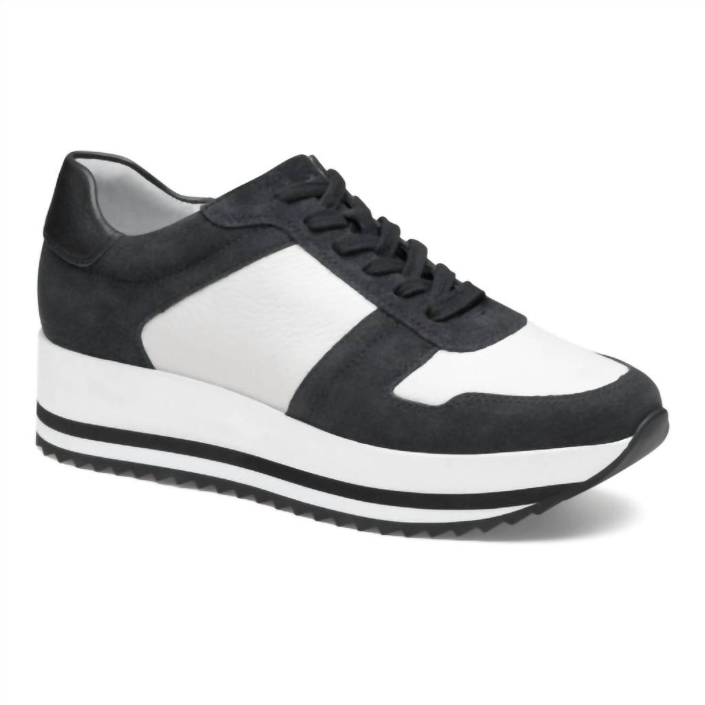 Women's Gracie Color Block Lace-Up Sneaker In Black Suede/white Calf image 2