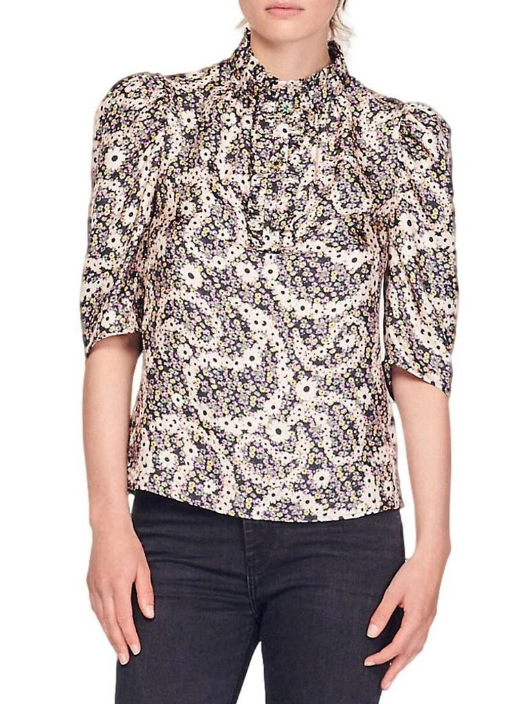 商品Sandro|Summer Printed Silk Mockneck Shirt,价格¥1482,第1张图片