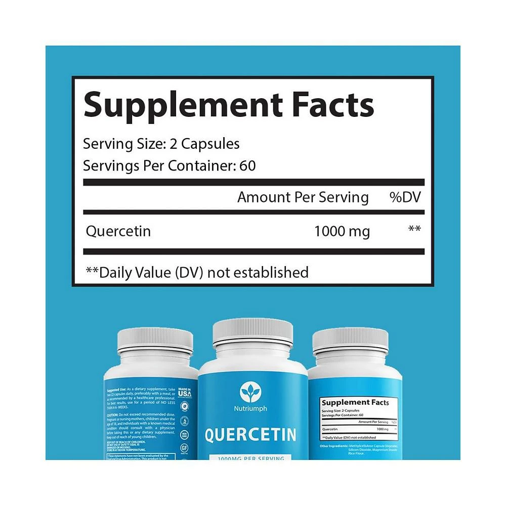 商品Nutriumph|QUERCETIN 1000mg per Serving | Antioxidant Properties, Cardiovascular Health & Immune Support Supplement | 120 Capsules,价格¥179,第2张图片详细描述