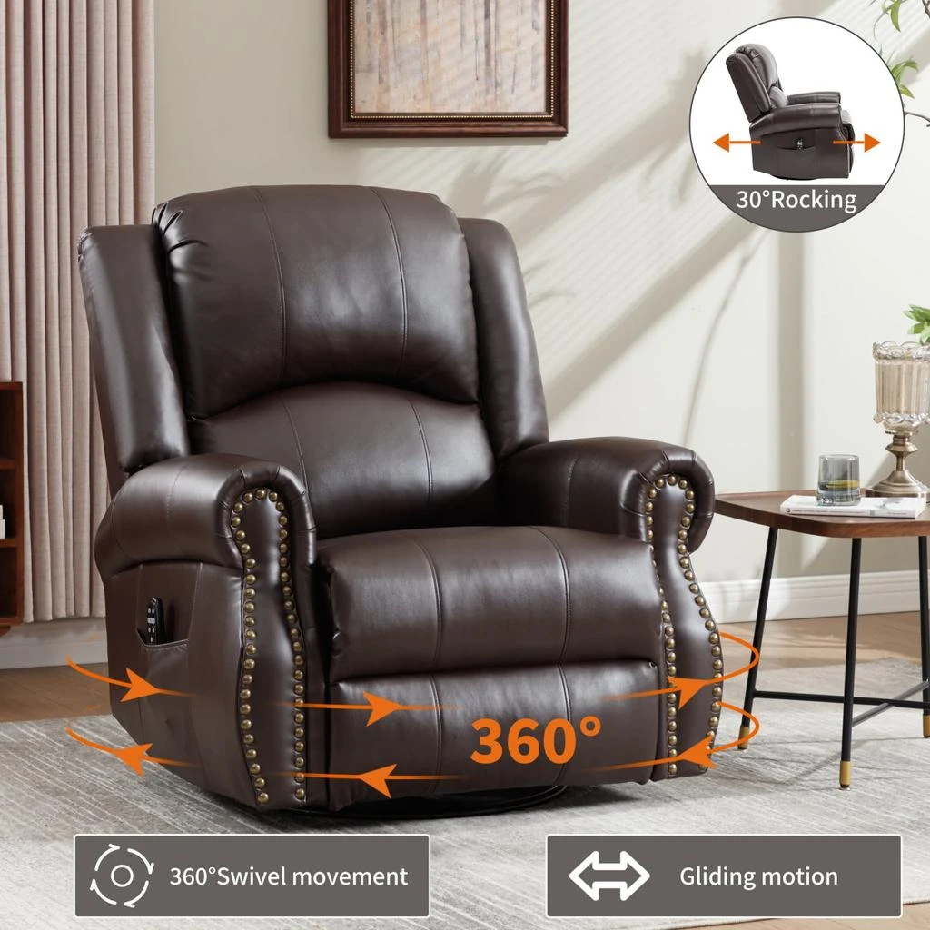 商品Streamdale Furniture|Streamdale Heat Massage Rocker Recliner Chair, Swivel Fabric, Brown,价格¥4501,第3张图片详细描述