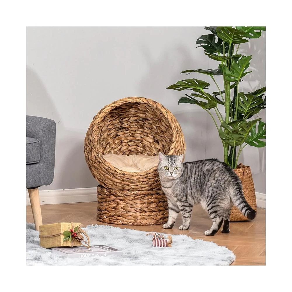 商品PawHut|24" Water Hyacinth Elevated Cat Bed Condo Pod Pet House Tree Brown,价格¥806,第2张图片详细描述