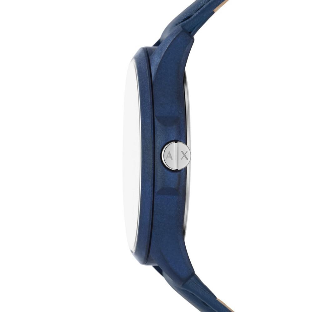 商品Armani Exchange|Men's Three-Hand Date Blue Leather Strap Watch,价格¥1247,第4张图片详细描述
