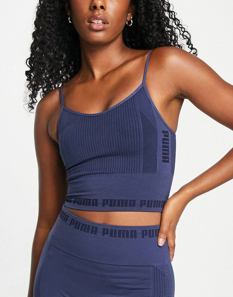 商品Puma|Puma Evoknit seamless light support sports bra in navy,价格¥115,第3张图片详细描述