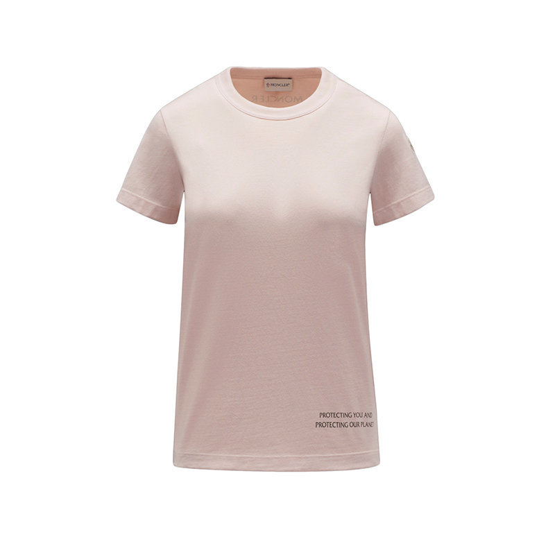 商品Moncler|【预售3-7天】Moncler/蒙克莱 22年秋冬新款 女士粉红色棉质混纺Born To Protect水性印刷字母短袖T恤H10938C00008899M550J,价格¥2157,第1张图片
