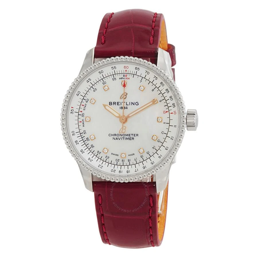 商品BREITLING|Navitimer Automatic Chronometer Diamond White Mother of Pearl Dial Ladies Watch A17395211A1P6,价格¥24305,第1张图片
