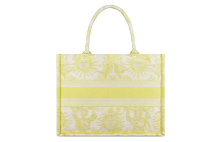 商品[国内直发] Dior|迪奥 品牌徽标大容量 刺绣 托特包Tote包购物袋手提包 中号 女款 黄色,价格¥19430,第4张图片详细描述