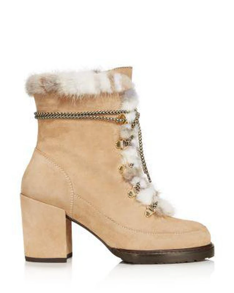 商品Stuart Weitzman|Women's Yukon Suede & Mink Fur Lace Up Block Heel Booties ,价格¥2983,第2张图片详细描述