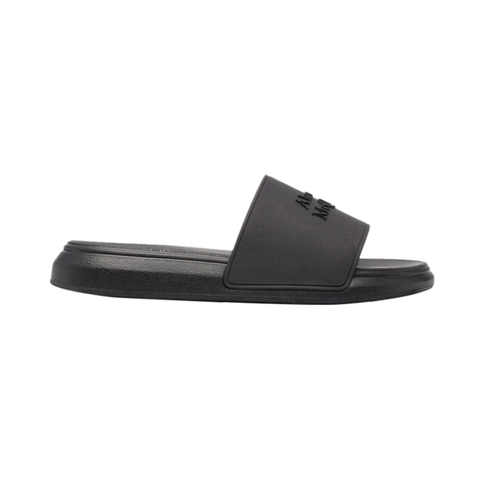 商品Alexander McQueen|ALEXANDER MCQUEEN 男士黑色露趾拖鞋 663564-W4QS0-1000,价格¥1230,第1张图片