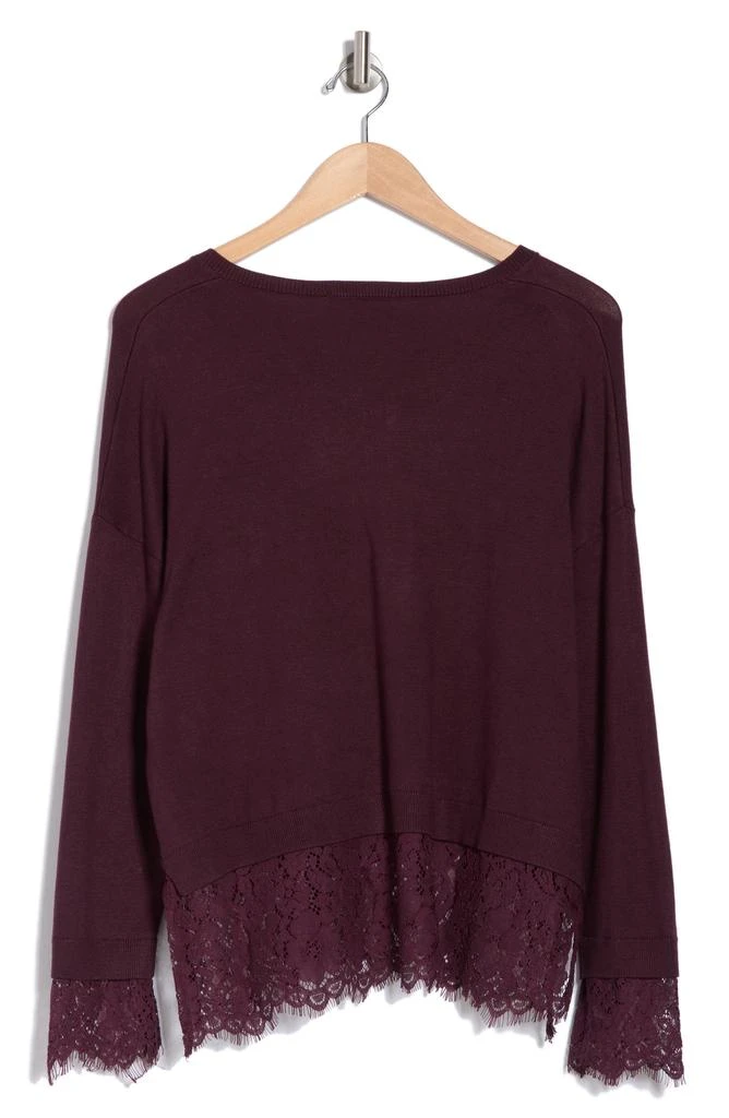 商品Adrianna Papell|V-Neck Lace Trim Sweater,价格¥251,第2张图片详细描述