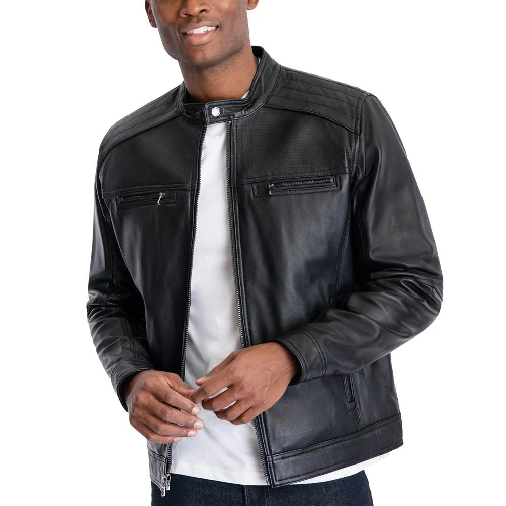 商品Michael Kors|Men's Perforated Leather Moto Jacket, Created for Macy's,价格¥2685,第4张图片详细描述