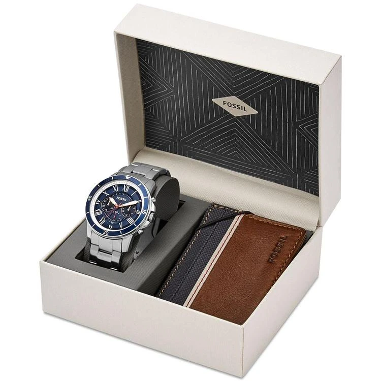 商品Fossil|Men's Chronograph Grant Sport Stainless Steel Bracelet Watch Box Set 44mm FS5336SET,价格¥696,第1张图片