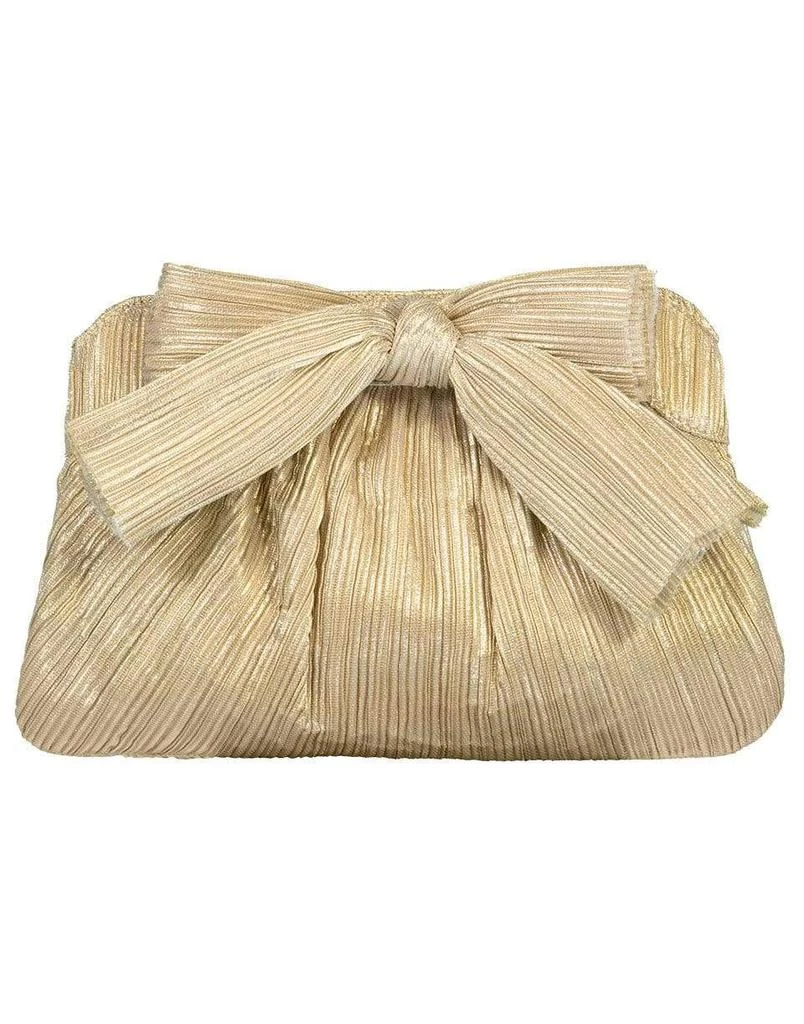 商品Loeffler Randall|Pleated Frame Clutch With Bow - Platinum,价格¥2784,第1张图片