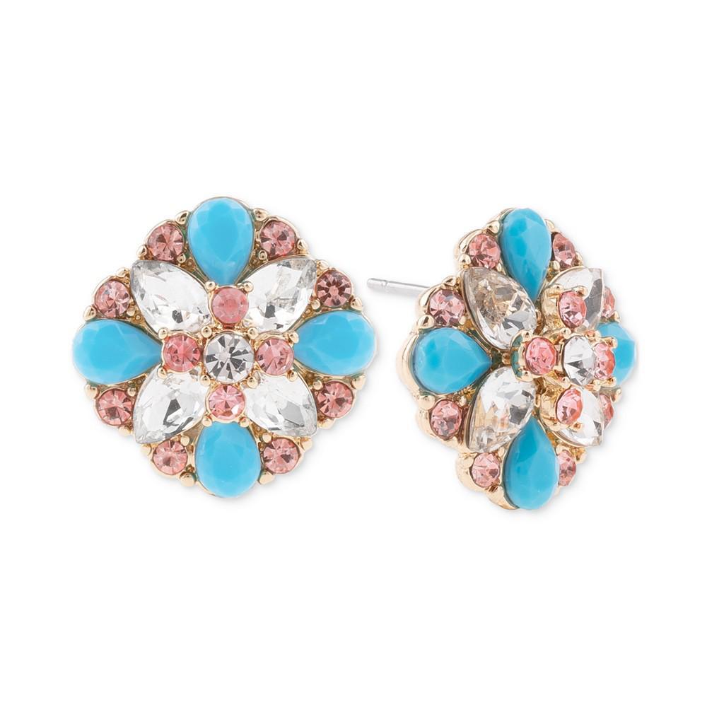 商品Charter Club|Gold-Tone Crystal China Blue Button Earrings, Created for Macy's,价格¥55,第1张图片