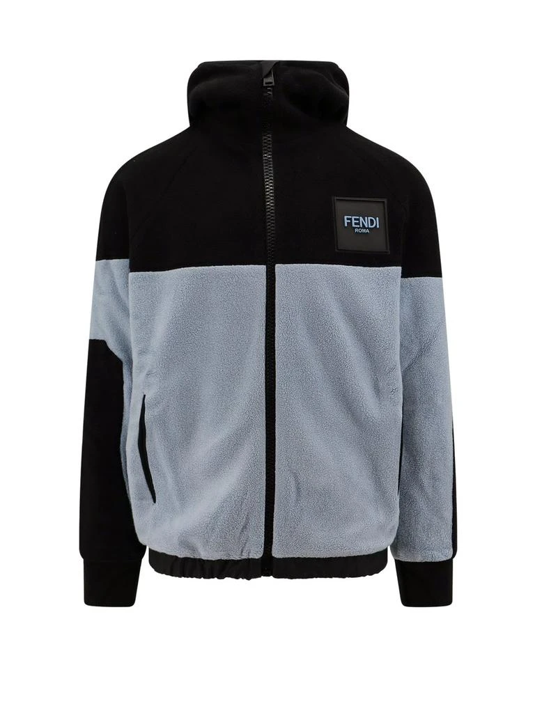 商品Fendi|Fendi Fleece Logo Patch Zipped Hoodie,价格¥7207,第1张图片